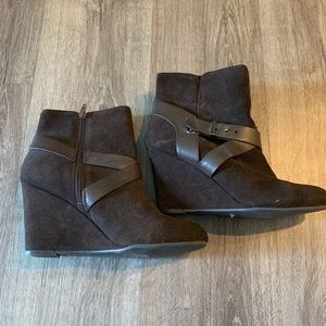 Chinese Laundry suede ankle wedge boot